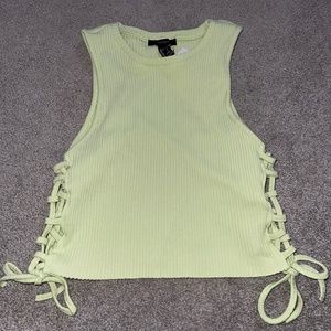 Forever 21 Green Ribbed Lace Up Cropped Tank Top